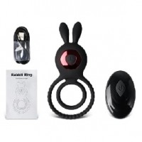 Double Cock Ring Vibrating with Clitoral Stimulation, with Remote Control, 10 Function, Waterproof, USB Rechargeable, BLACK